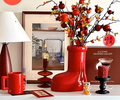 Red Christmas Shoe Vase